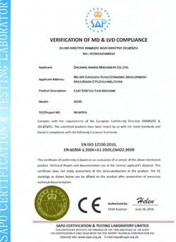CE authentication for cast stretch film machine